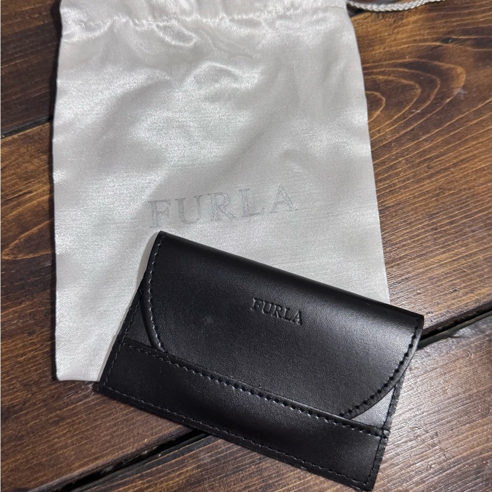 Furla Black Leather Card Case Holder Brand New Never Used